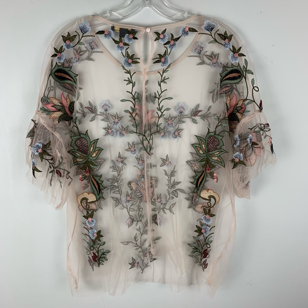 Dalia Blush Pink Mesh Floral Embroidered Sheer Top - Picture 8 of 8